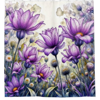 Watercolor Madeliefje Bloem Ontwerp Douchegordijn