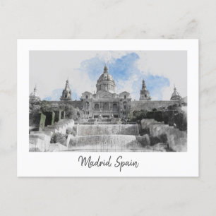 Watercolor Madrid Landscape Postcard – Scenic Feestdagenkaart