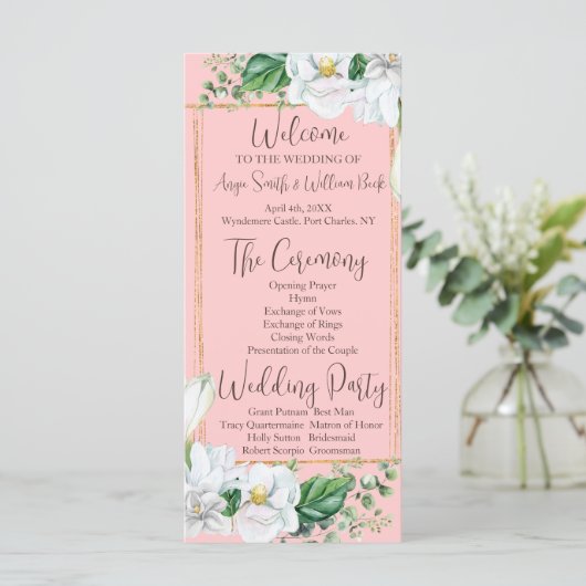 Watercolor Magnolia Blush Wedding Programme (Debout devant)