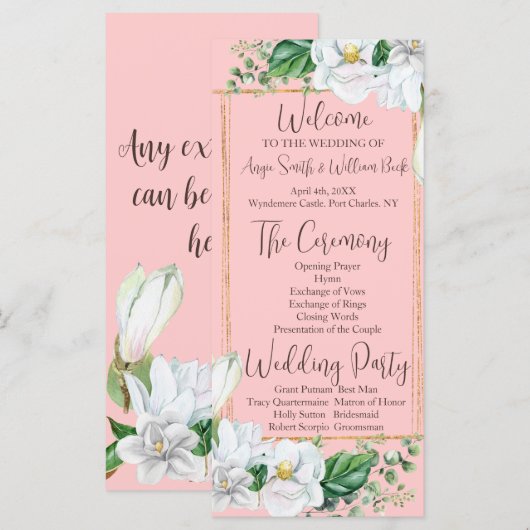 Watercolor Magnolia Blush Wedding Programme (Devant / Derrière)