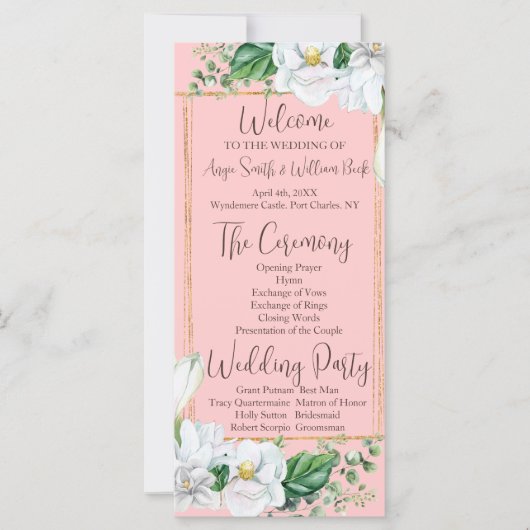 Watercolor Magnolia Blush Wedding Programme (Devant)