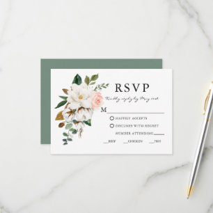 Watercolor Magnolia's Rozen Trouwmaaltijd Salie Gr RSVP Kaartje