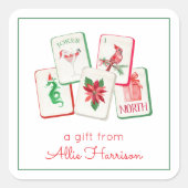 Watercolor Mahjong Christmas Tiles Enclosure Vierkante Sticker (Voorkant)