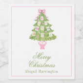Watercolor Mahjong Christmas Tree Wijn Etiket (Enkel label)