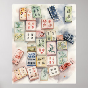 Watercolor Mahjong Kunstprint Poster