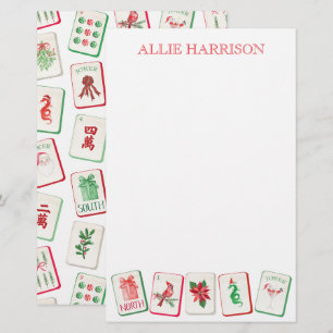 Watercolor Mahjong Rood & Groen Kerst Tegels Briefpapier