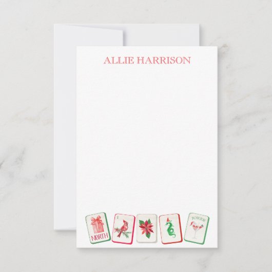 Watercolor Mahjong Rood & Groen Kerst Tegels Notitiekaartje (Voorkant)