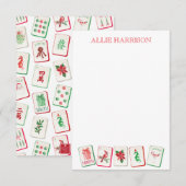Watercolor Mahjong Rood & Groen Kerst Tegels Notitiekaartje (Voorkant / Achterkant)