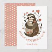 Watercolor Mama Sloth & Baby mignonne carte de fêt (Devant / Derrière)