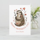 Watercolor Mama Sloth & Baby mignonne carte de fêt (Debout devant)