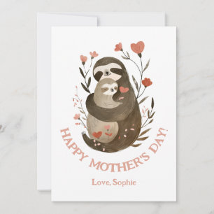 Watercolor Mama Sloth & Baby mignonne carte de fêt