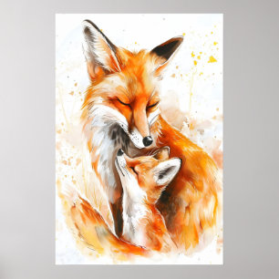 Watercolor Mama Vos en Welp Nursery Print