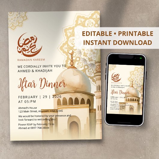 Watercolor Mandala Mosque Ramadan Iftar Invitation
