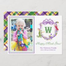 Watercolor Mardi Gras Animals Monogram Crest Photo