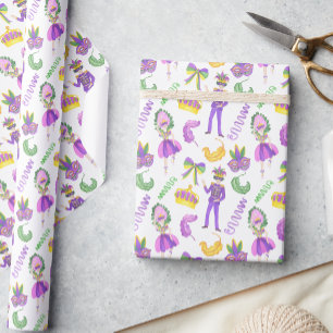 Watercolor Mardi Gras-feest Cadeaupapier