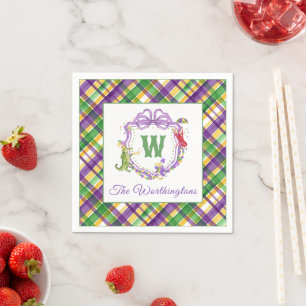 Watercolor Mardi Gras geruite dieren Monogram Wape Servet