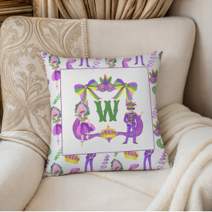 Watercolor Mardi Gras Monogram Crest Foto Kussen