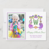 Watercolor Mardi Gras Monogram Crest Photo Feestdagenkaart (Voorkant)
