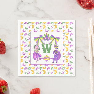 Watercolor Mardi Gras Monogram Crest Servet