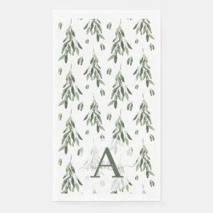 Watercolor Maretak Tak Monogram Kerstmis Servet