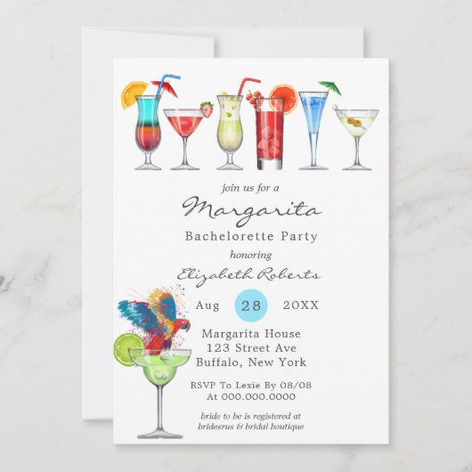 Watercolor Margarita Bachelorette Party Invitation (Devant)