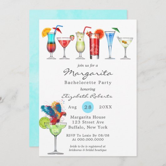 Watercolor Margarita Bachelorette Party Invitation (Devant / Derrière)