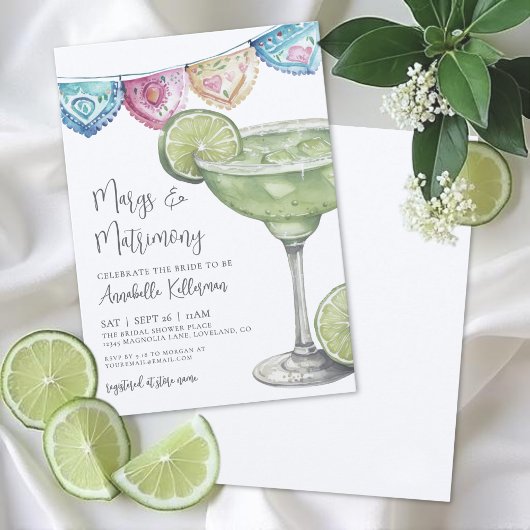 Watercolor Margarita Bridal Shower Kaart