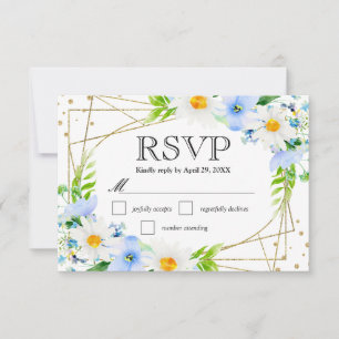 Watercolor Margrieten en Blauwe Bloemen Bruiloft RSVP Kaartje
