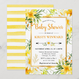 Watercolor Margrieten en Gele Bloemen Baby Shower Kaart