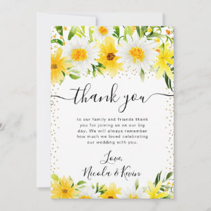 Watercolor Margrieten en Gele Bloemen Bruiloft Bedankkaart
