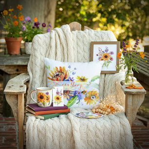 Watercolor margrieten gepersonaliseerd buitenkussen