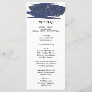 Watercolor Marine et Gold Sparkle Mariage Menu