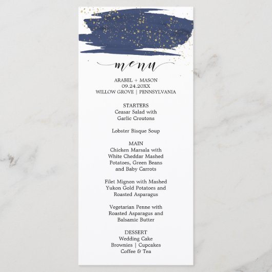 Watercolor Marine et Gold Sparkle Mariage Menu (Devant)