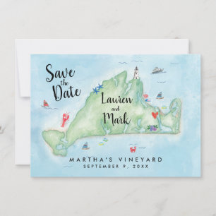 Watercolor Marthas Vineyard Kaart Save the Date