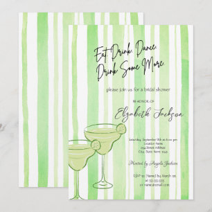 Watercolor Martini Groene Strepen Bruidsfeest Kaart