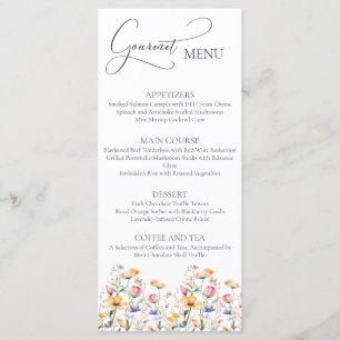 Watercolor Meadow Fleurs sauvages Mariage Menu Gou