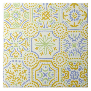 Watercolor Mediterraan Azulejo Boho Patroon Tegeltje