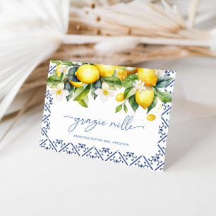 Watercolor Mediterrane bruiloftsfeest met citroen Bedankkaart