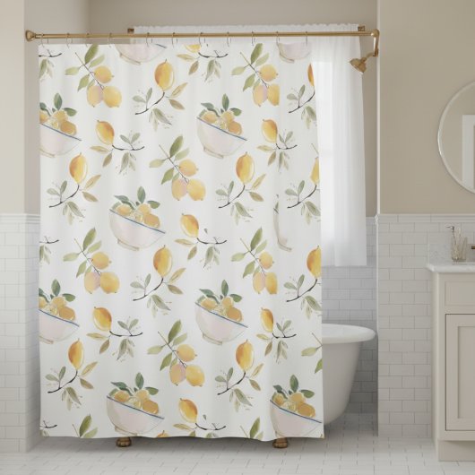 Watercolor Mediterranean Lemon Shower Curtain Douchegordijn