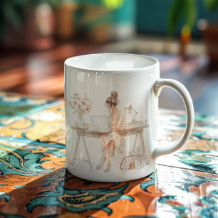 Watercolor Meisje Baas Illustratie Chic Monogram Koffiemok