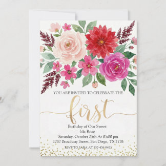 Watercolor Meisje Verjaardag Bloem Goud Glitters Kaart