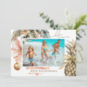 Watercolor Mele Kalikimaka Hawaïaanse foto Feestdagenkaart (Staand voorkant)
