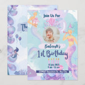 Watercolor Mermaid 1ère invitation anniversaire (Devant / Derrière)