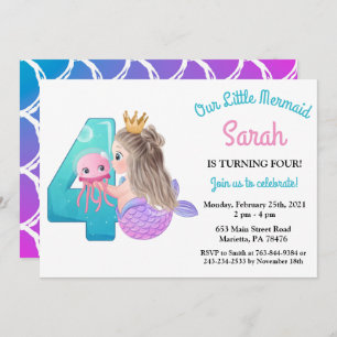 Watercolor Mermaid 4e anniversaire Fête Invitation