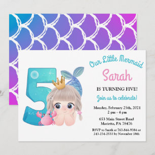 Watercolor Mermaid 5e anniversaire fête Invitation