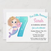 Watercolor Mermaid 7e anniversaire fête Invitation (Devant)