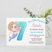 Watercolor Mermaid 7e anniversaire fête Invitation (Debout devant)