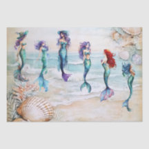 Watercolor Mermaids for Oyster Shells Decoupage