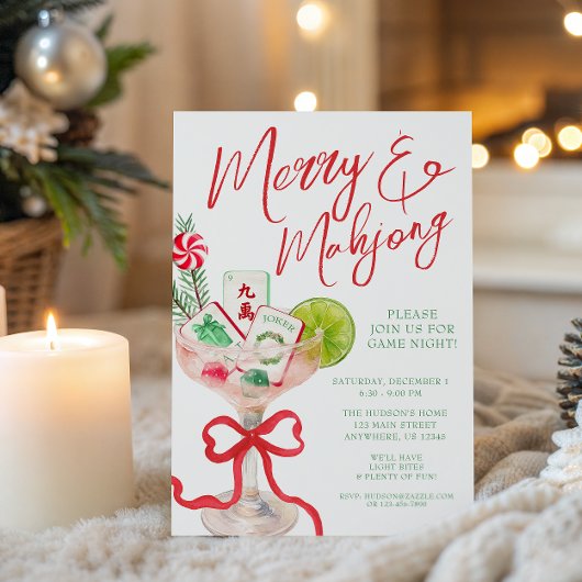 Watercolor Merry Mahjong Christmas Cocktail Party Kaart