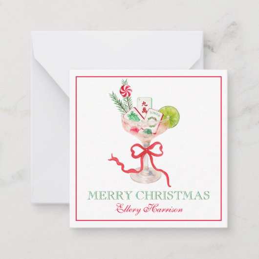 Watercolor Merry Mahjong Christmas Cocktail Party Notitiekaartje (Voorkant)